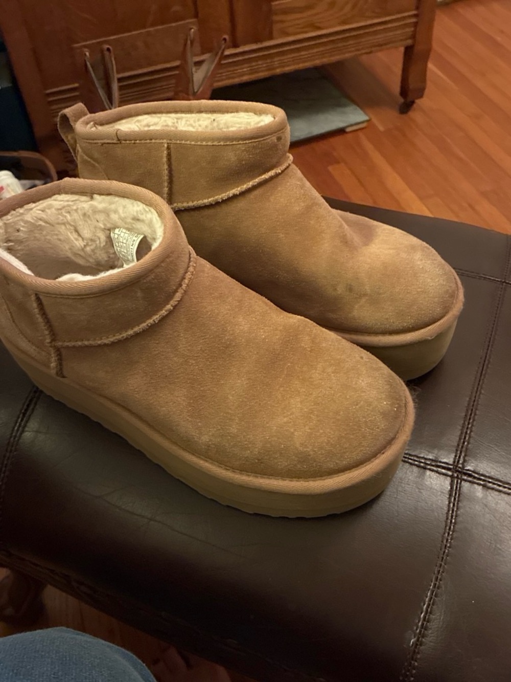 UGG Chestnut Suede Short Platform Ankle Boots